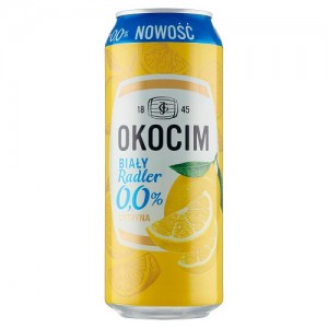 OKOCIM Radler biały 0% cytryna puszka 500ml (opakowanie zbiorcze 24 szt.)