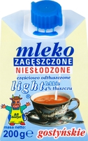 GOSTYŃ Mleko zagęszczone light 4% tłuszczu niesłodzone 200g (pakowane 24 szt.)